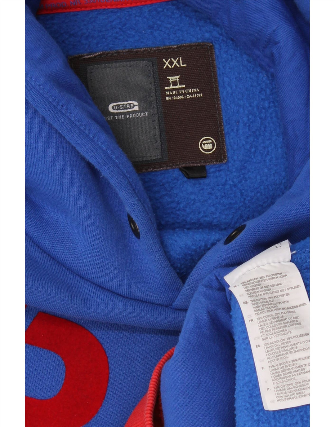 G-STAR Mens Graphic Hoodie Jumper 2XL Blue Colourblock Cotton