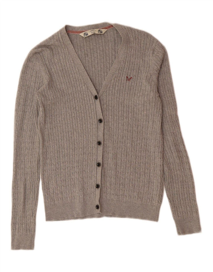 CREW CLOTHING Womens Cardigan Sweater UK 12 Medium Grey Cotton Vintage Crew Clothing and Second-Hand Crew Clothing from Messina Hembry 
