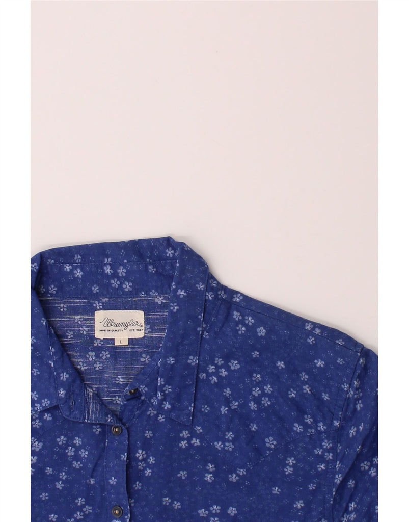 WRANGLER Womens Regular Shirt UK 14 Large Blue Floral Cotton Vintage Wrangler and Second-Hand Wrangler from Messina Hembry 