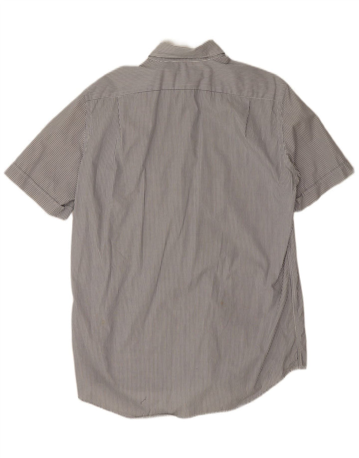 Lacoste Mens Short Sleeve Shirt Size 41 Large Grey Pinstripe Cotton