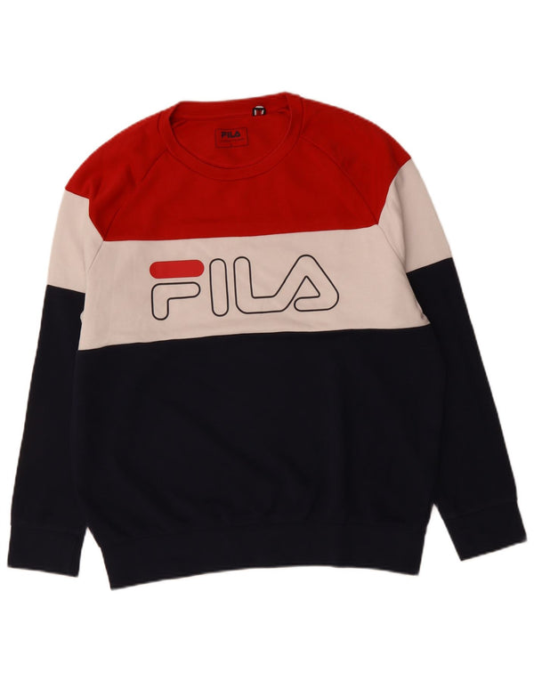 FILA Mens Graphic Sweatshirt Jumper Large Multicoloured Colourblock Cotton
