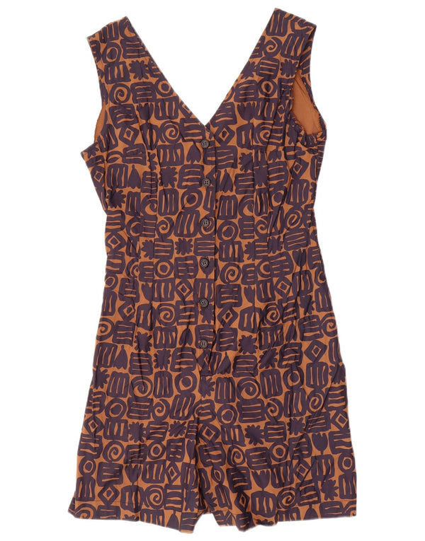 Vintage Womens Sleeveless Playsuit IT 46 Large Brown Geometric Viscose