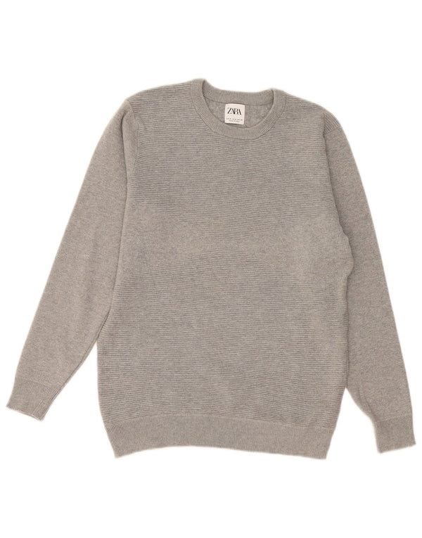Zara Mens Crew Neck Jumper Sweater Medium Grey