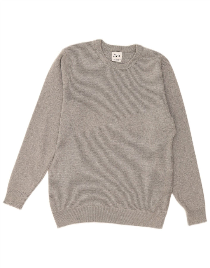 Zara Mens Crew Neck Jumper Sweater Medium Grey