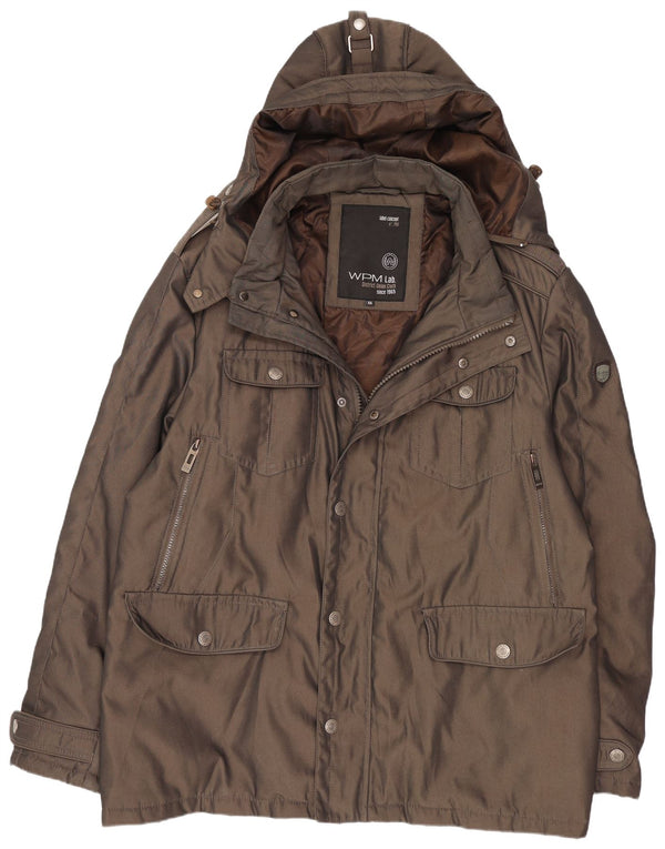 WPM Mens Hooded Parka Jacket UK 44 2XL Brown Polyester