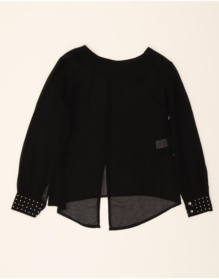VINTAGE Womens Long Sleeve Blouse Top UK 12 Medium Black Polyester Vintage Vintage and Second-Hand Vintage from Messina Hembry 