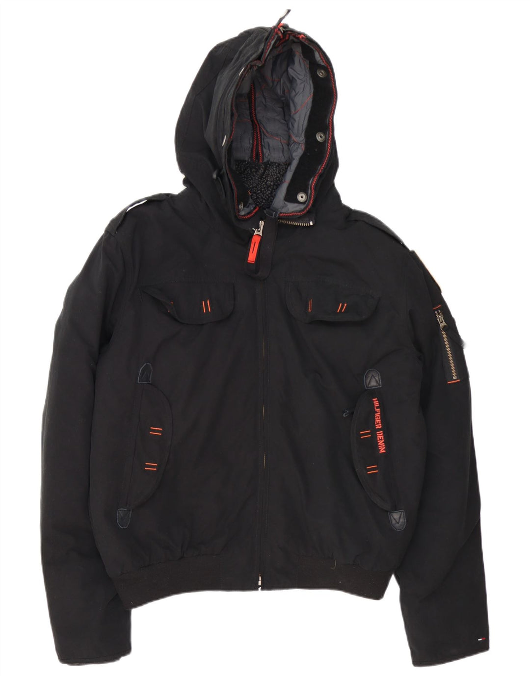 Tommy Hilfiger Mens Denizen Hooded Bomber Jacket UK 42 XL Black Polyester
