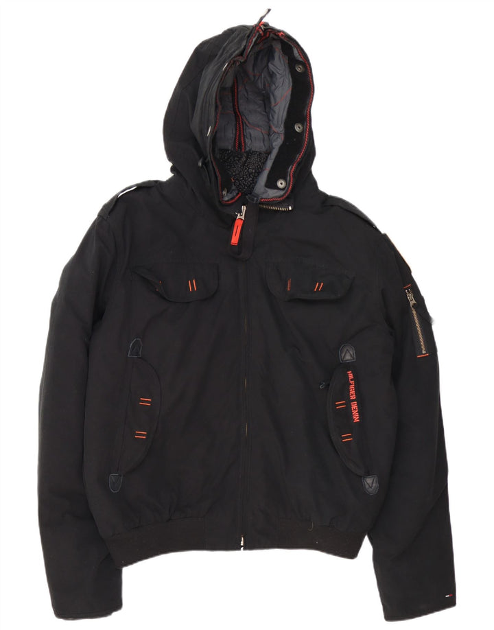 Tommy Hilfiger Mens Denizen Hooded Bomber Jacket UK 42 XL Black Polyester
