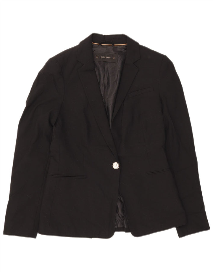 Zara Womens 1 Button Blazer Jacket EU 36 XS Black Polyester