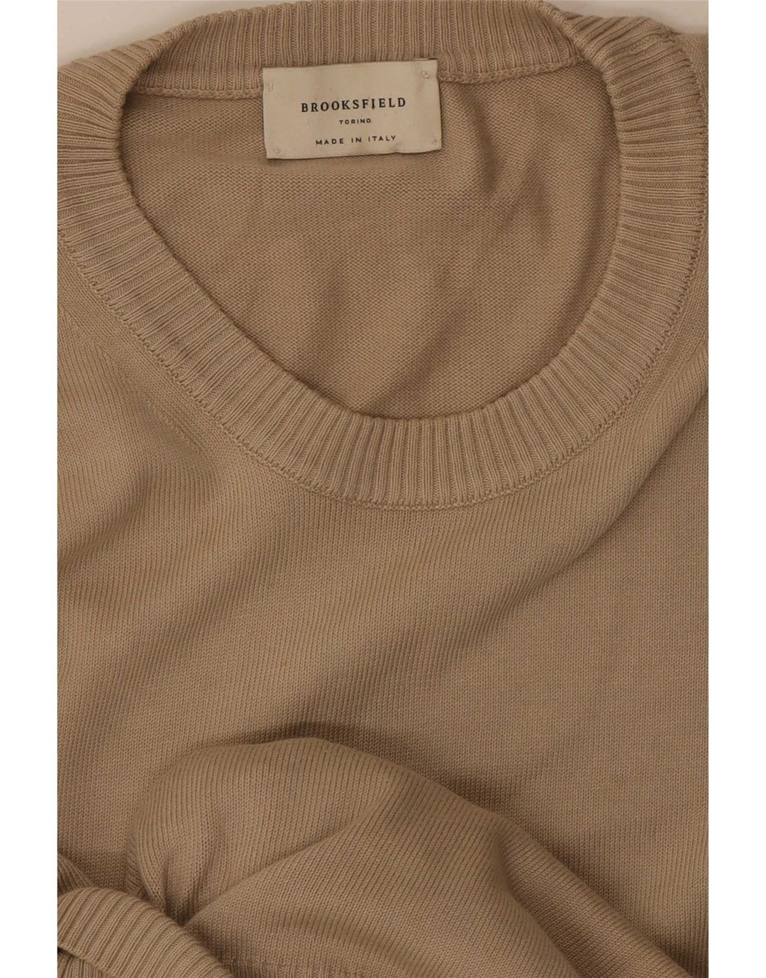 Brooksfield Mens Crew Neck Jumper Sweater Medium Beige
