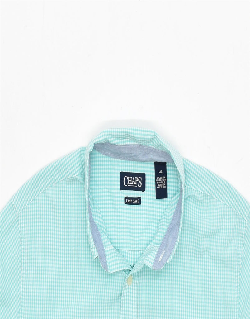 CHAPS Mens Easy Care Shirt Large Turquoise Gingham Cotton | Vintage | Thrift | Second-Hand | Used Clothing | Messina Hembry 