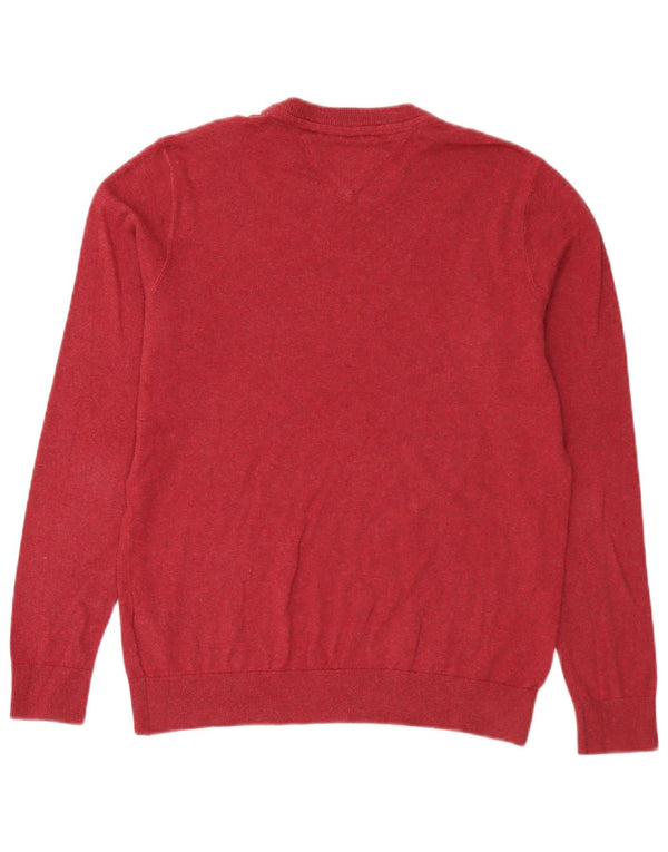Tommy Hilfiger Mens Crew Neck Jumper Sweater Large Burgundy Cotton