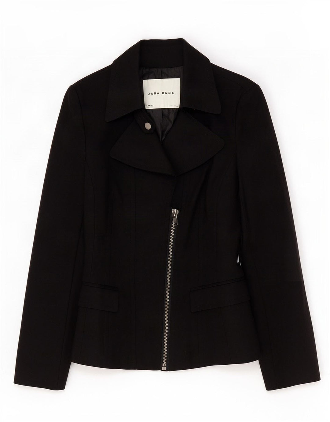 Zara Womens Full Zip Blazer Jacket UK 10 Small Black Cotton