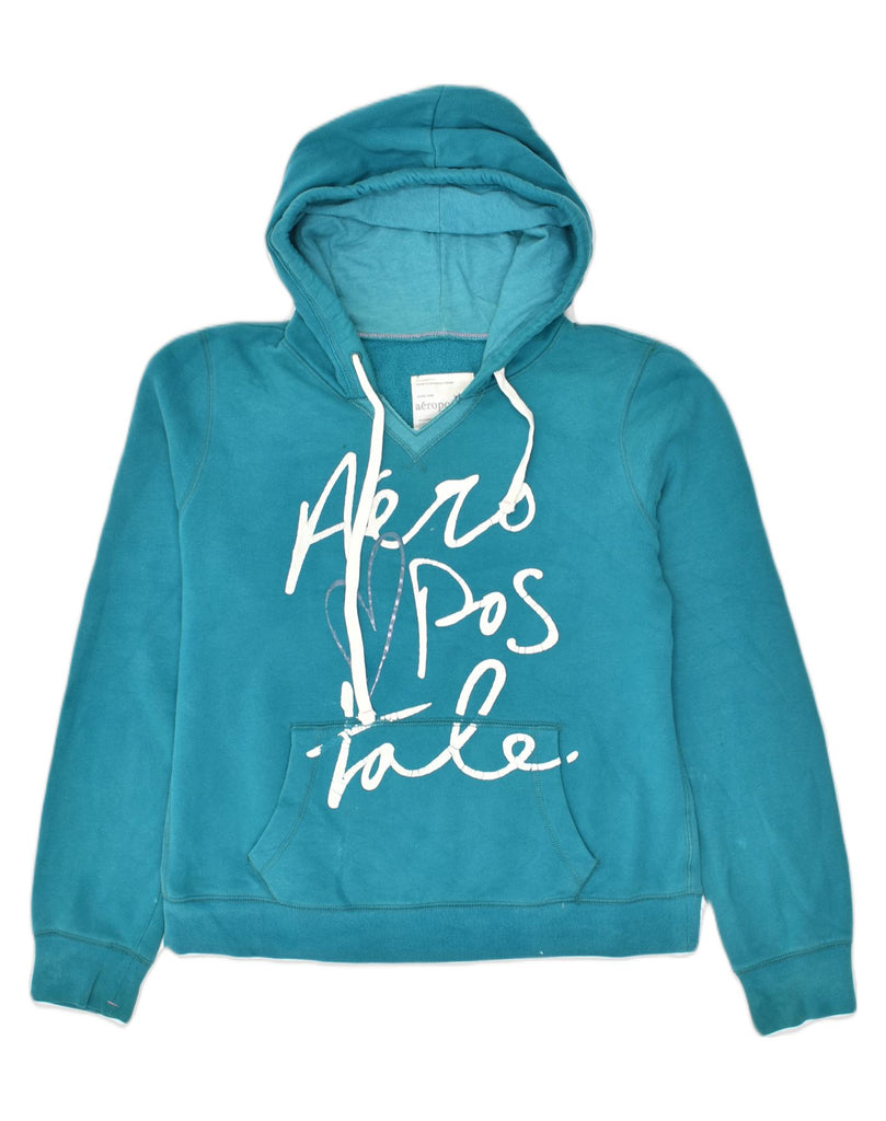 AEROPOSTALE Womens Graphic Hoodie Jumper UK 18 XL Blue Cotton | Vintage Aeropostale | Thrift | Second-Hand Aeropostale | Used Clothing | Messina Hembry 