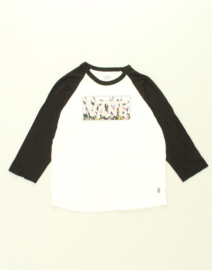 VANS Girls Graphic Top Long Sleeve 13-14 Years Large White Colourblock | Vintage Vans | Thrift | Second-Hand Vans | Used Clothing | Messina Hembry 