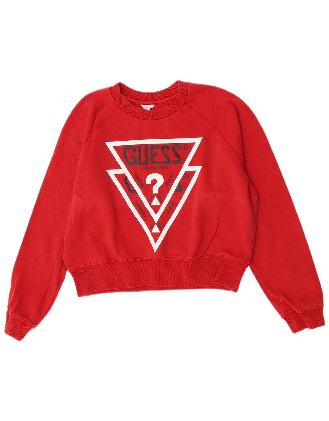 Guess Womens Crop Graphic Sweatshirt Jumper UK 16 Large Red