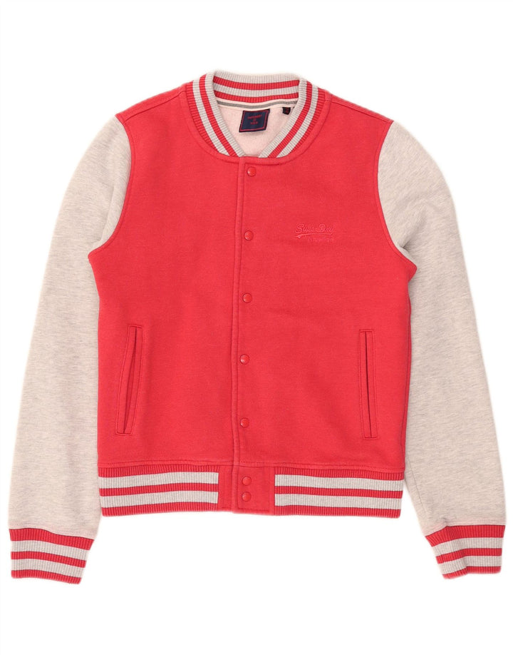 Superdry Womens Varsity Jacket UK 10 Small Red Colourblock Cotton