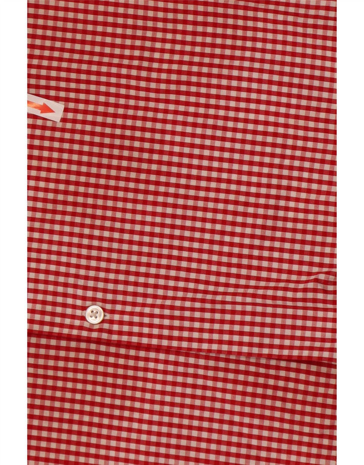 Hugo Boss Mens Regular Fit Shirt Size 41 16 Large Red Gingham Cotton