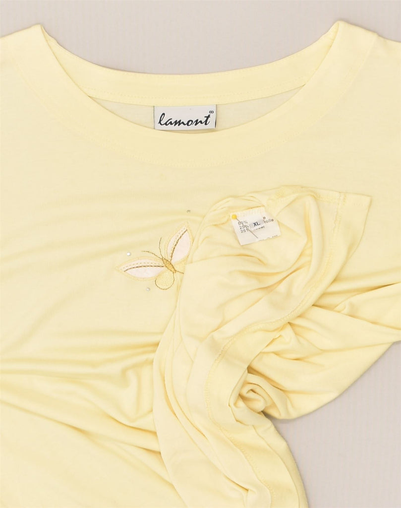 VINTAGE Womens T-Shirt Top UK 18 XL Yellow Viscose | Vintage Vintage | Thrift | Second-Hand Vintage | Used Clothing | Messina Hembry 