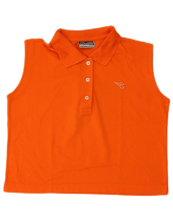 Diadora Womens Crop Sleeveless Polo Shirt UK 14 Medium Orange Cotton