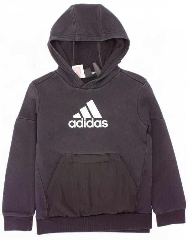 Adidas Boys Graphic Hoodie Jumper 7-8 Years Black Cotton