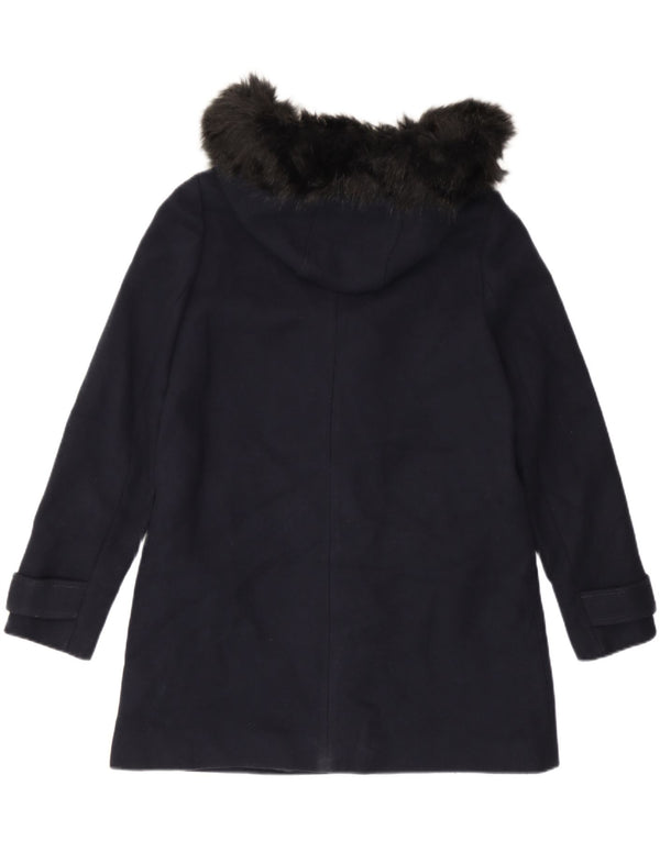 Zara Womens Hooded Overcoat UK 6 XS Navy Blue Acrylic