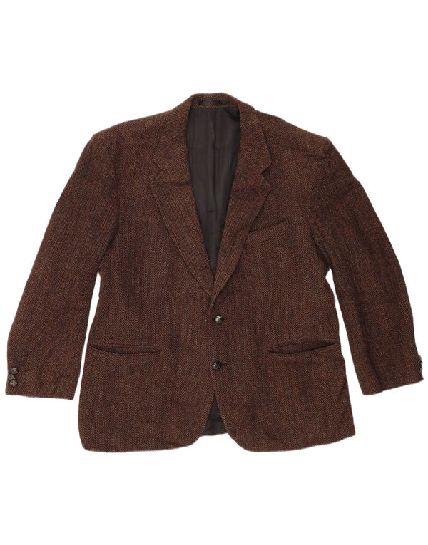St Michael Mens 2 Button Blazer Jacket UK 44 2XL Brown Herringbone New Wool