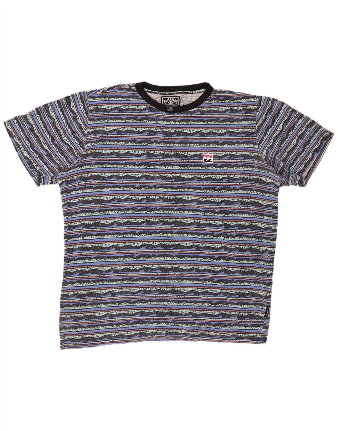 BILLABONG Mens Graphic T-Shirt Top 2XL Blue Striped Cotton