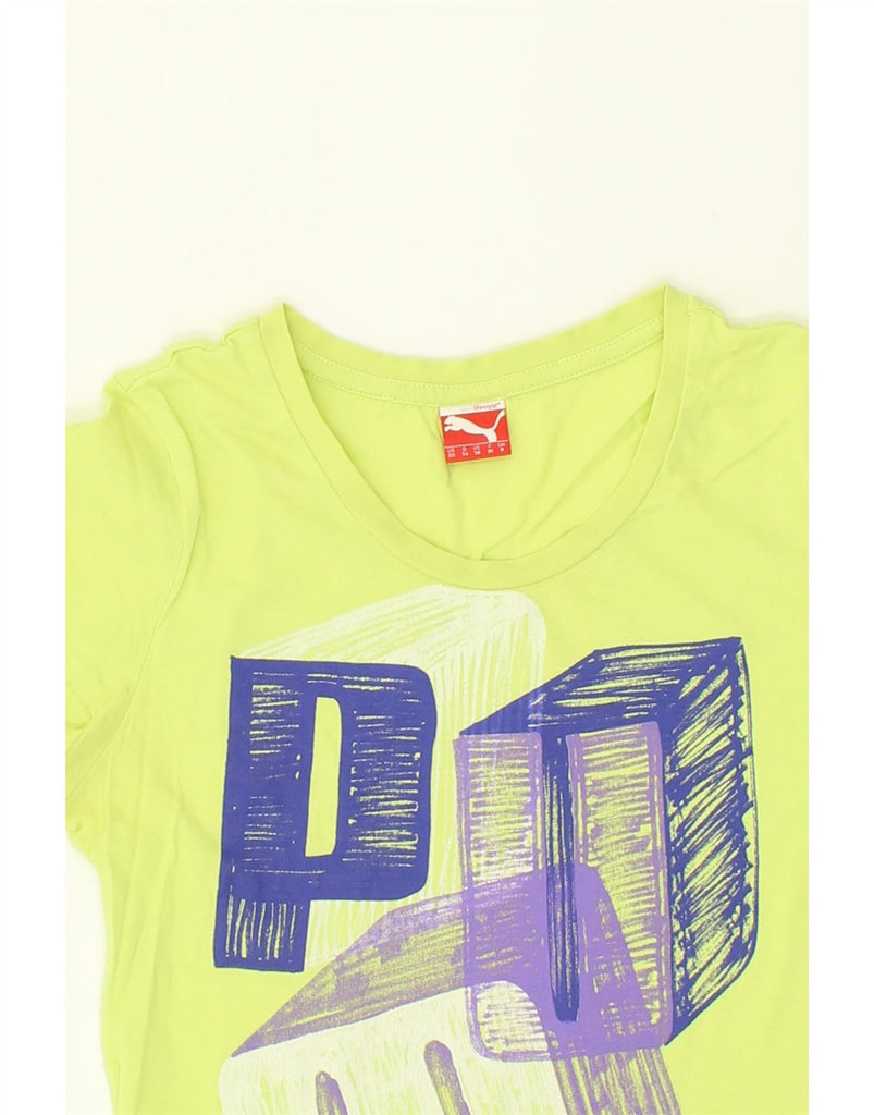 PUMA Womens Graphic T-Shirt Top UK 8 Small Yellow | Vintage Puma | Thrift | Second-Hand Puma | Used Clothing | Messina Hembry 