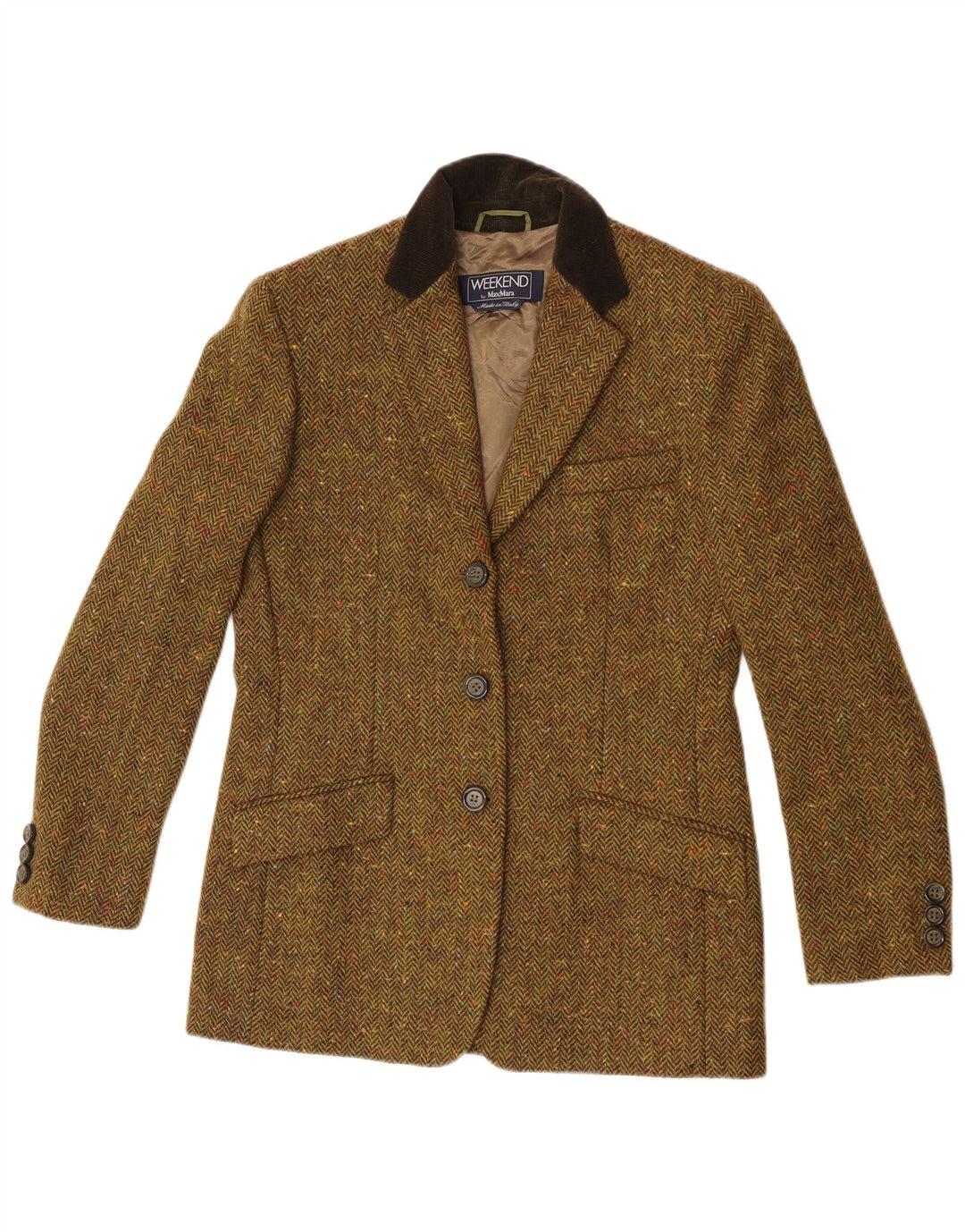 Max Mara Womens 3 Button Blazer Jacket UK 10 Small Khaki Herringbone