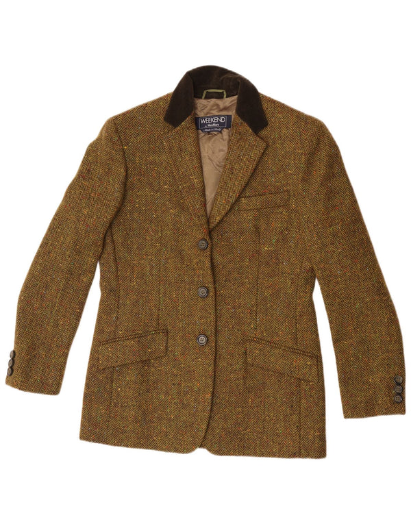 Max Mara Womens 3 Button Blazer Jacket UK 10 Small Khaki Herringbone