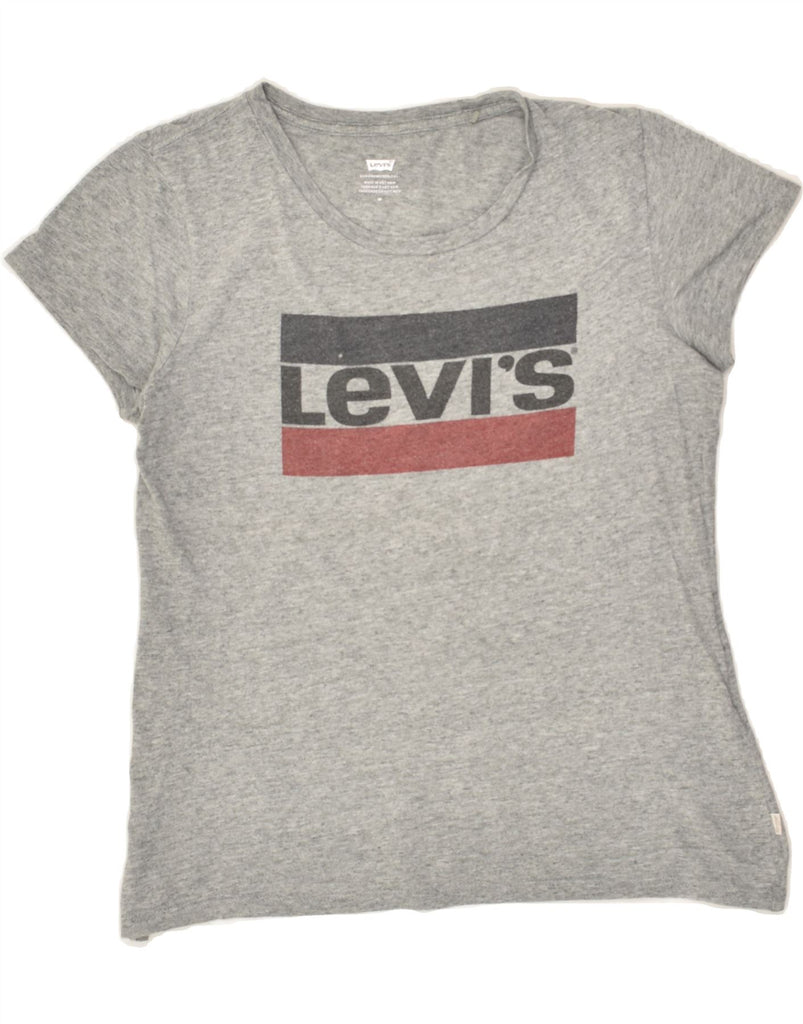 LEVI'S Womens Graphic T-Shirt Top UK 12 Medium Grey Cotton | Vintage Levi's | Thrift | Second-Hand Levi's | Used Clothing | Messina Hembry 