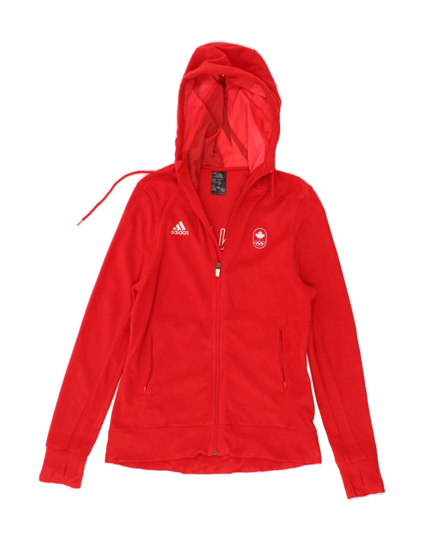 ADIDAS Womens Canada Graphic Zip Hoodie Sweater UK 14 Medium Red
