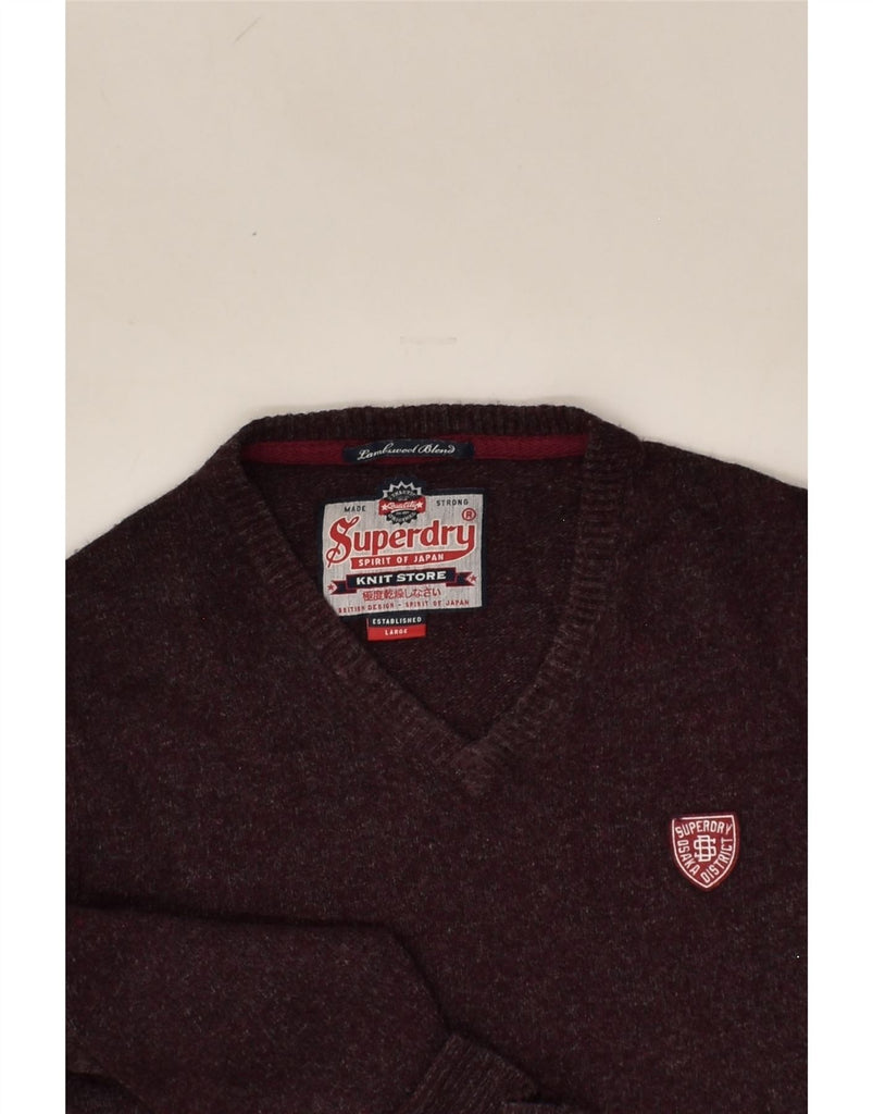 SUPERDRY Mens V-Neck Jumper Sweater Large Burgundy Lambswool | Vintage Superdry | Thrift | Second-Hand Superdry | Used Clothing | Messina Hembry 