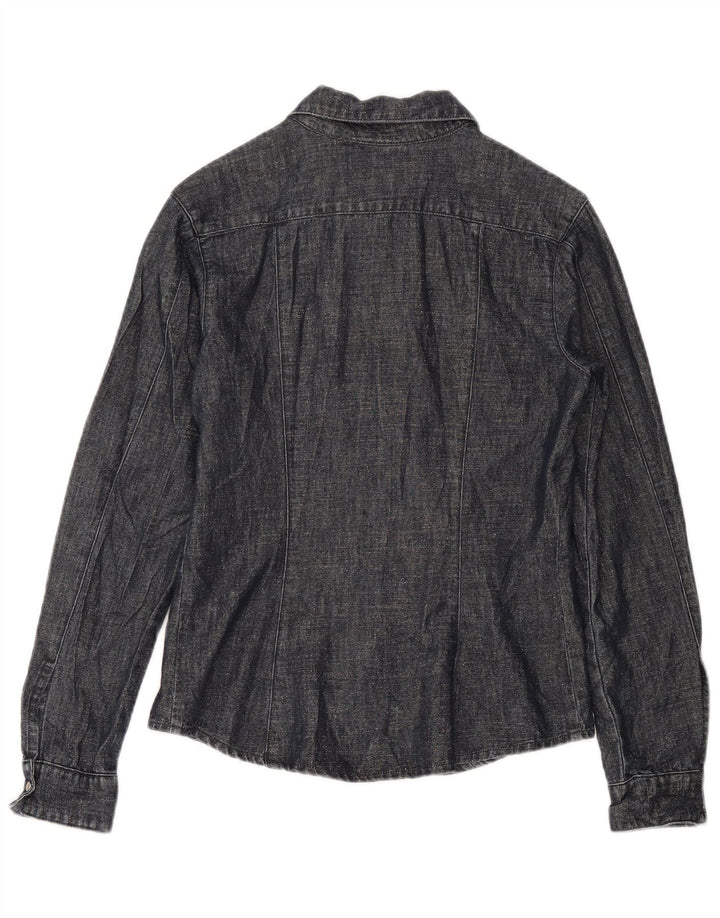 Vintage Womens Shirt UK 12 Medium Navy Blue