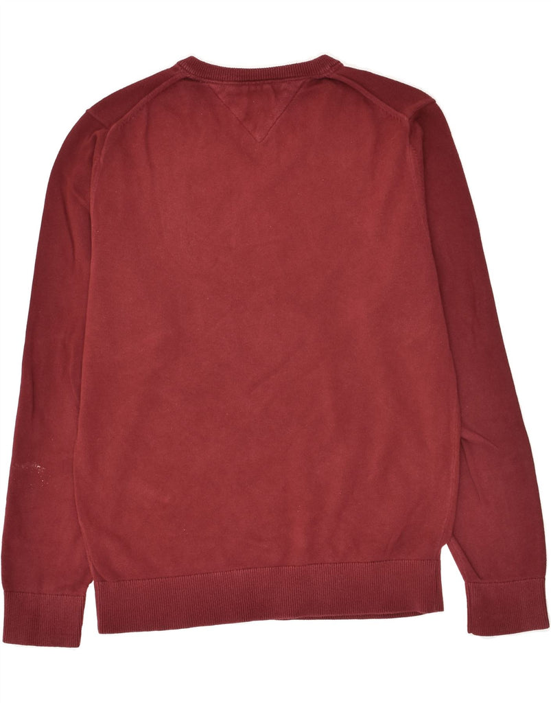 TOMMY HILFIGER Mens V-Neck Jumper Sweater Small Maroon Cotton | Vintage Tommy Hilfiger | Thrift | Second-Hand Tommy Hilfiger | Used Clothing | Messina Hembry 