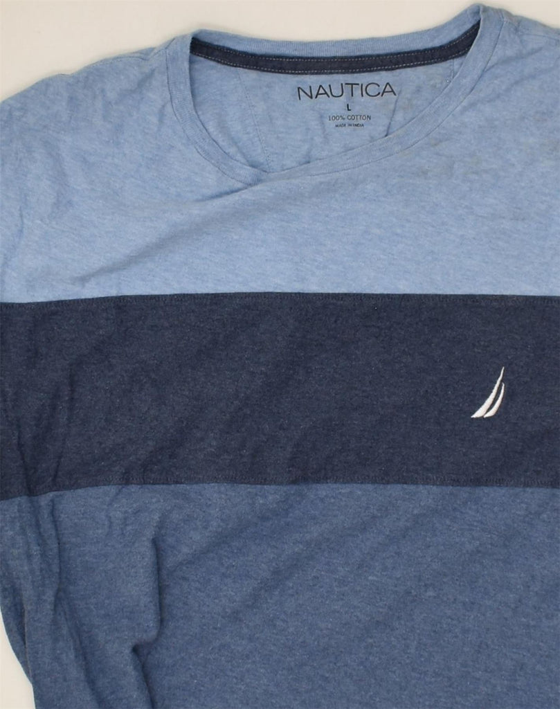 NAUTICA Mens T-Shirt Top Large Blue Colourblock Cotton | Vintage Nautica | Thrift | Second-Hand Nautica | Used Clothing | Messina Hembry 