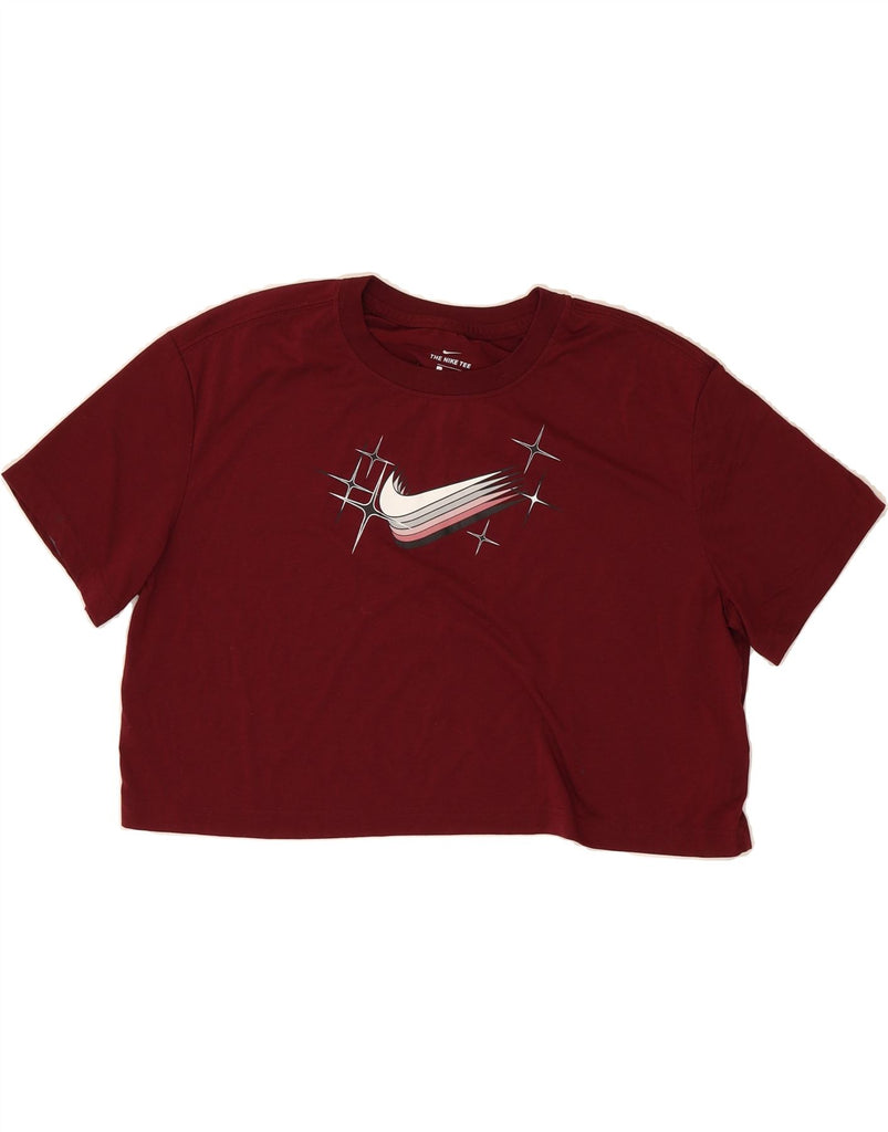 NIKE Womens Dri Fit Oversized Graphic T-Shirt Top UK 16 Large Burgundy Vintage Nike and Second-Hand Nike from Messina Hembry 