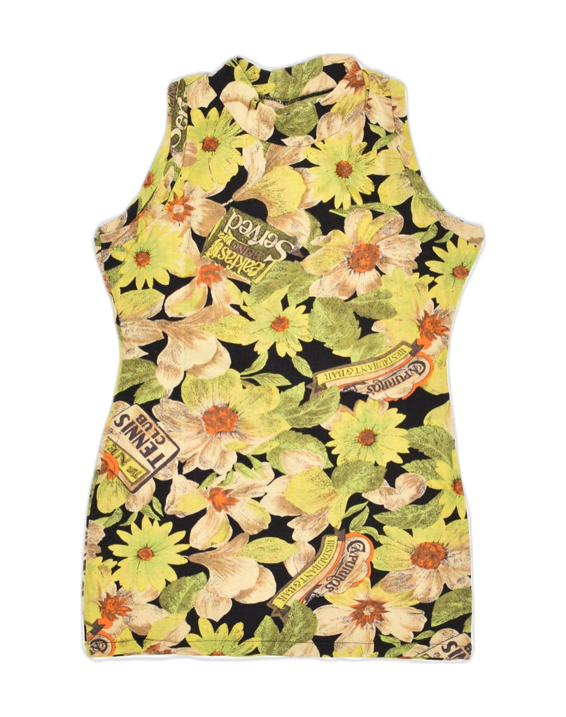 VINTAGE Womens Graphic Vest Top UK 10 Small  Yellow Floral Polyester | Vintage Vintage | Thrift | Second-Hand Vintage | Used Clothing | Messina Hembry 