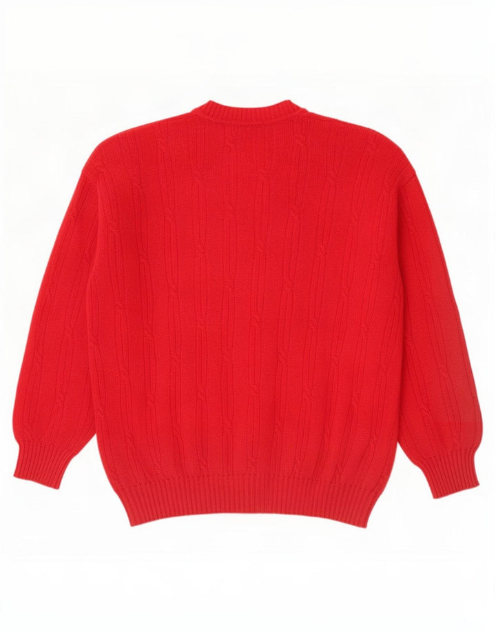 Benetton Mens V-Neck Jumper Sweater Large Red Lambswool