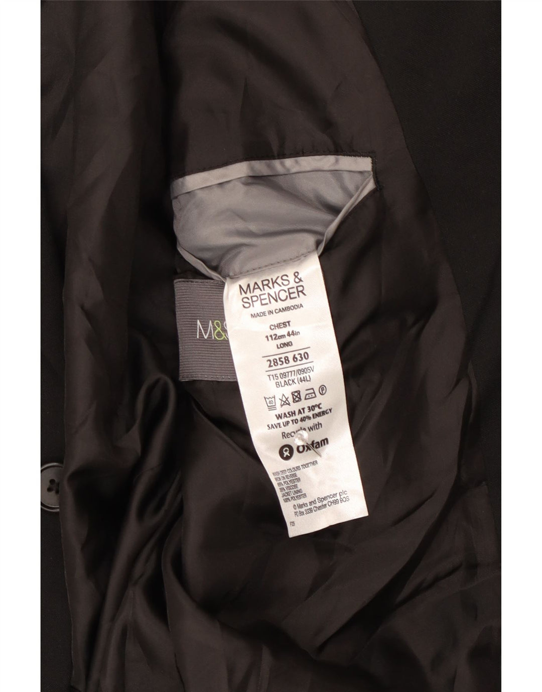 Marks & Spencer Mens 2 Button Blazer Jacket UK 44 XL Black Polyester