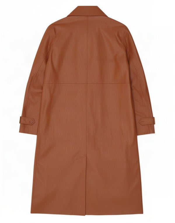 Zara Womens Oversized Faux Leather Overcoat UK 10 Small Brown Polyurethane