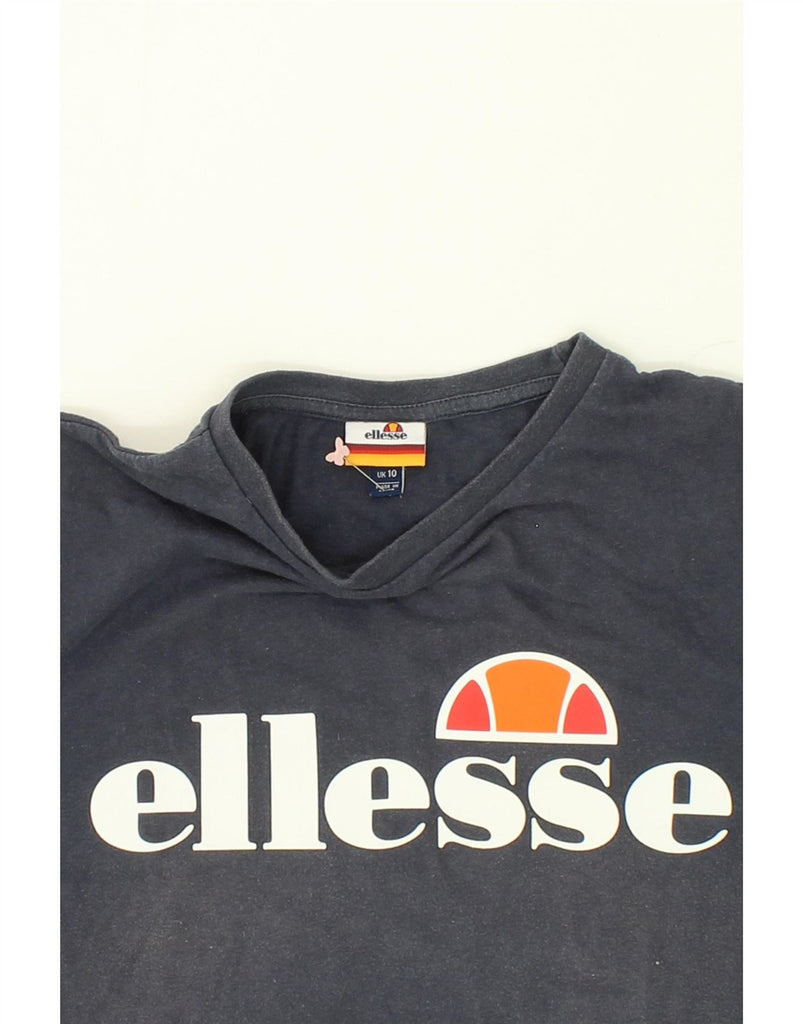 ELLESSE Womens Graphic T-Shirt Top UK 10 Small  Navy Blue Cotton Vintage Ellesse and Second-Hand Ellesse from Messina Hembry 