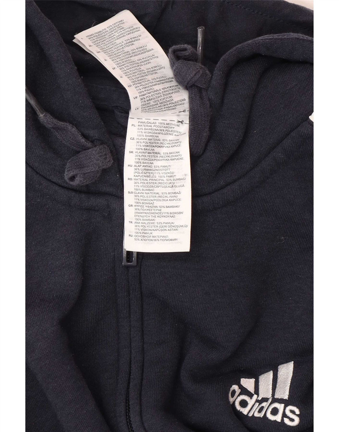 Adidas Mens Zip Hoodie Sweater Medium Navy Blue Cotton