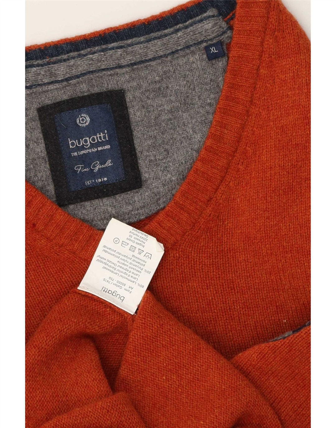 Bugatti Mens V-Neck Jumper Sweater XL Orange Lambswool