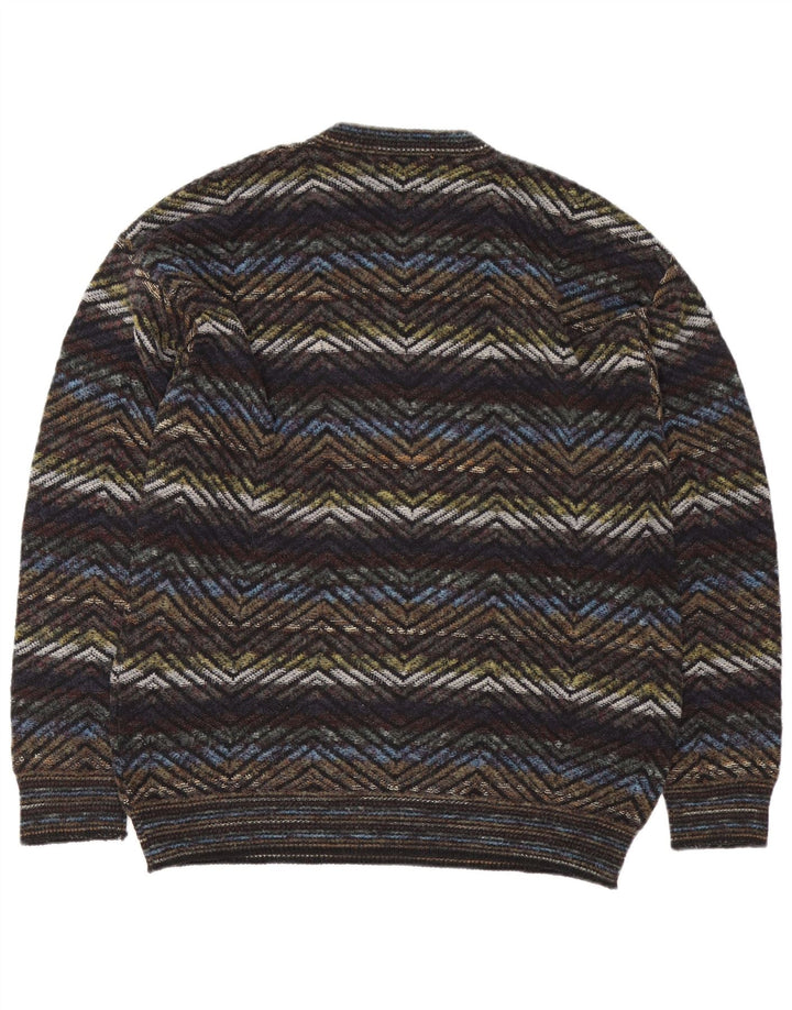 Vintage Mens V-Neck Jumper Sweater Large Multicoloured Geometric
