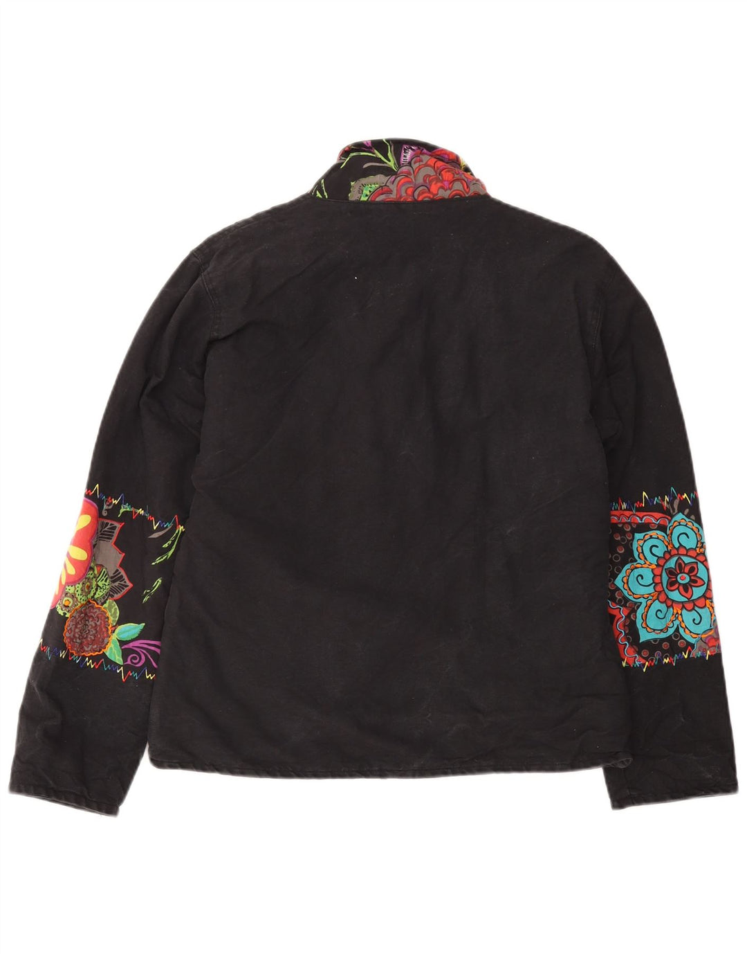 VINTAGE Womens Windbreaker Jacket UK 14 Medium Black Floral