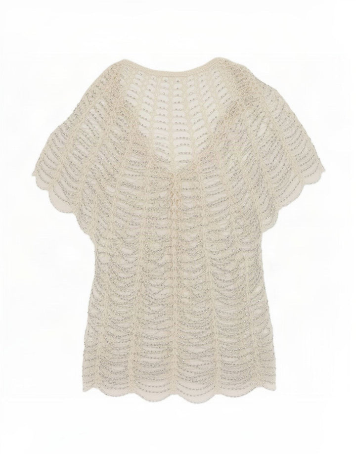 Vintage Womens See Through Crochet Cardigan Top UK 10 Small White