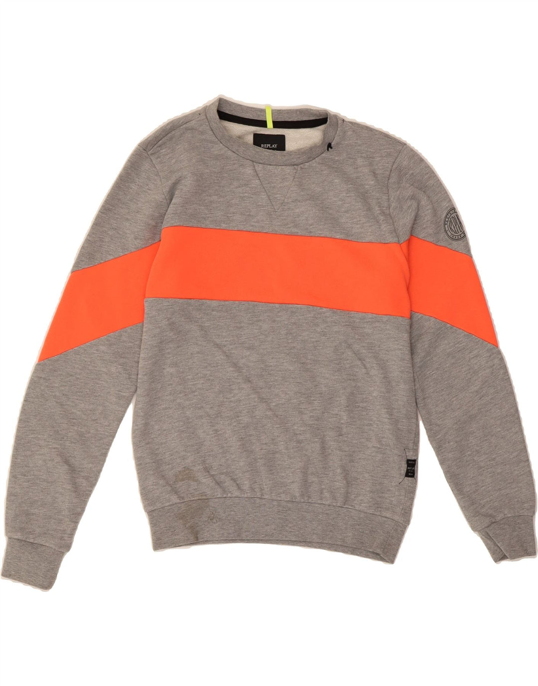 REPLAY Boys Sweatshirt Jumper 14-15 Years Small Grey Colourblock Cotton Vintage Replay and Second-Hand Replay from Messina Hembry 