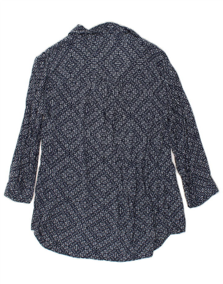EDDIE BAUER Womens Abstract Pattern 3/4 Sleeve Shirt UK 10 Small Navy Blue | Vintage Eddie Bauer | Thrift | Second-Hand Eddie Bauer | Used Clothing | Messina Hembry 